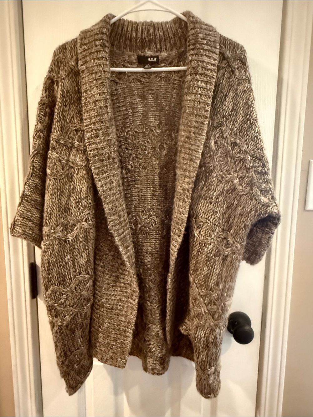 a.n.a Marled Brown Open-Front Chunky Cardigan